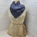 Load image into Gallery viewer, Knit bandana cowl. color is pewterish, and fiber is merino wool
